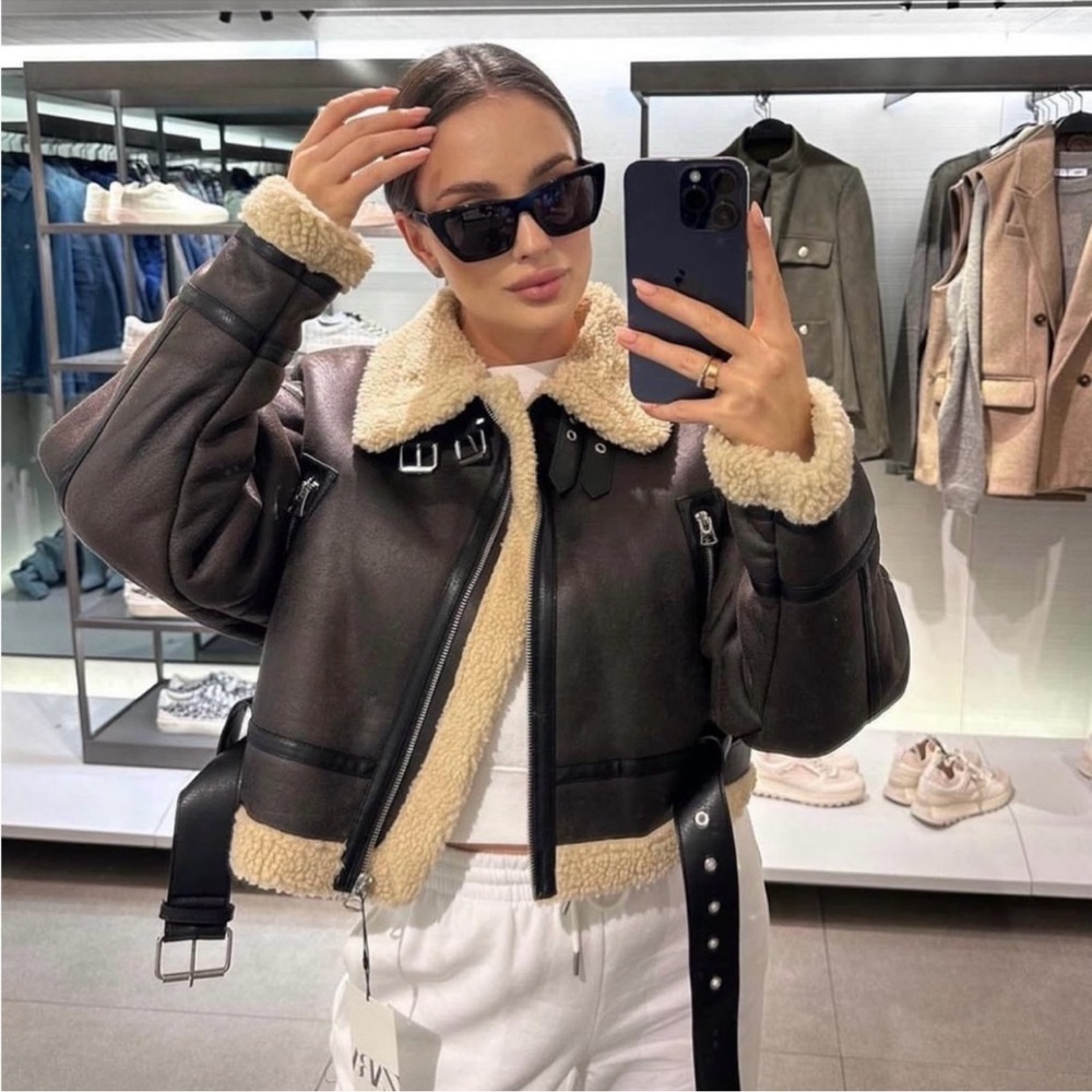 Zara Black and Cream Shearling Jacket